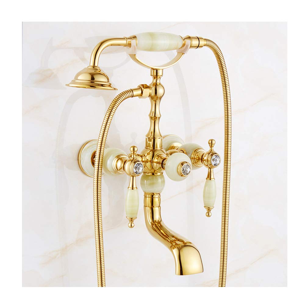GLJTUO Wall Mounted Crystal Rotatable Bathtub Faucet with Handheld Shower, Brass Gold Bathtub Faucet Shower Cold and Hot Bathtub Mixer Tap for Bathroom, Hotel,Topaz,Topaz