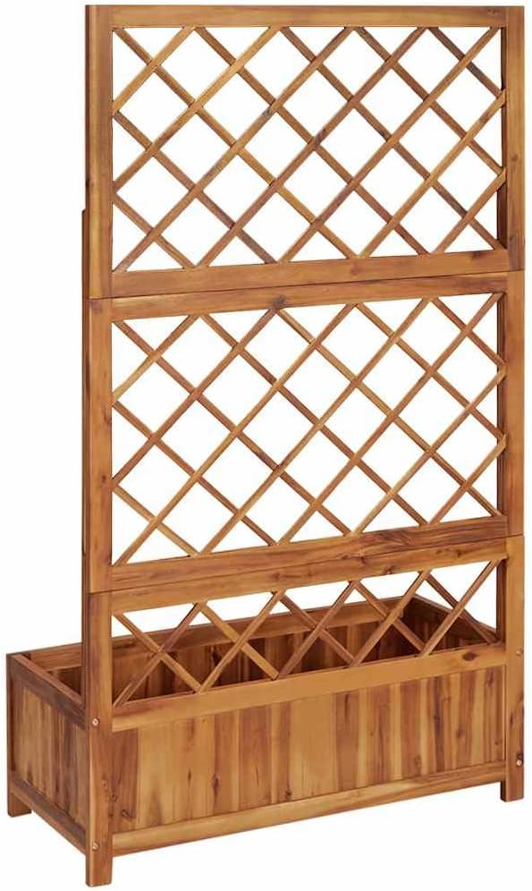 vidaXL Solid Acacia Wood Raised Bed with Trellis - Versatile Outdoor Rectangular Planter for Patios, Gardens, or Backyards - Natural Oil Finish - Easy Assembly - 33.5"x15"x59.1"