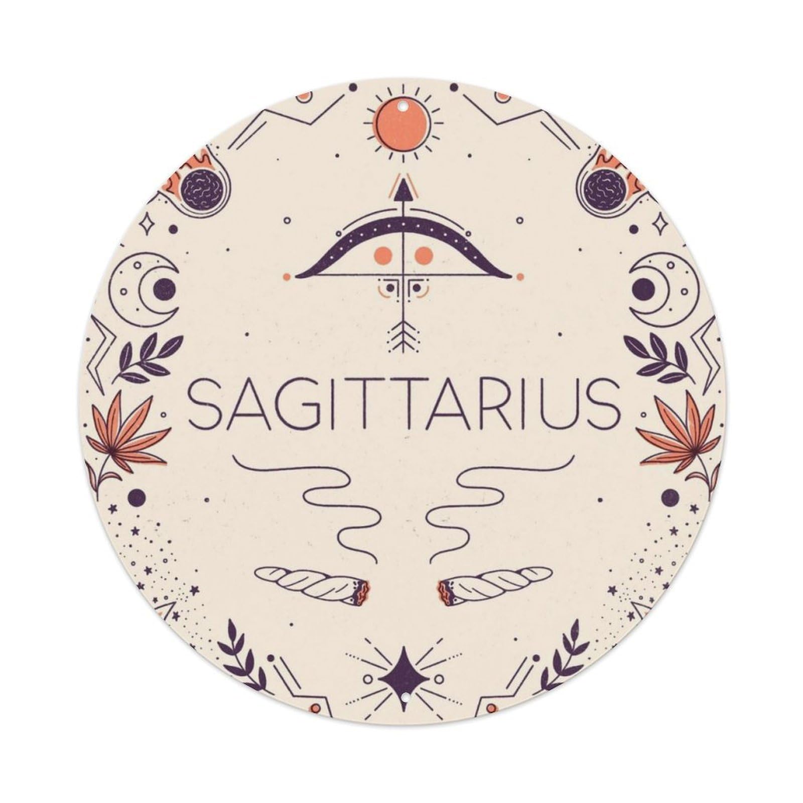 Sagittarius Twelve Zodiac Minimalist Poster Vintage Metal Tin Sign Plaque Wall Decor for Cafe, Club, Garden Round Metal Poster 8x8Inch