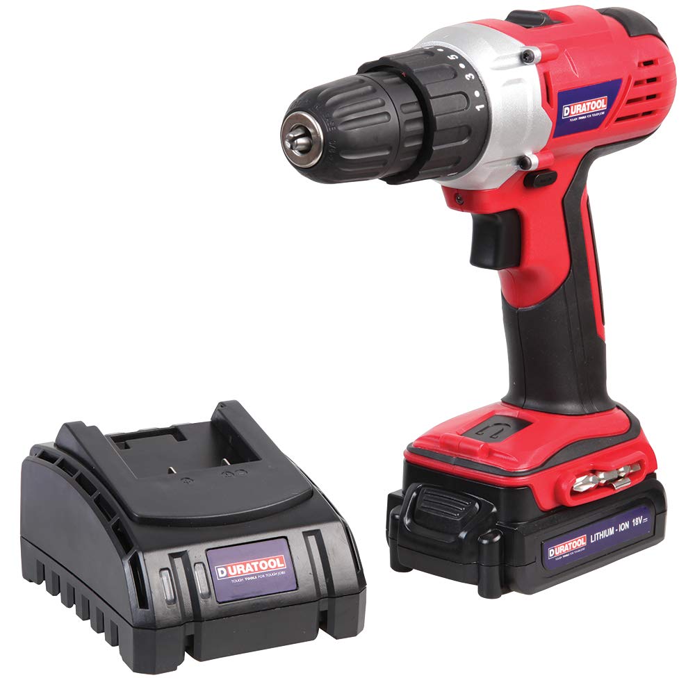 Duratool D03210 1.5Ah Li-Ion Cordless Drill Driver, 18V, Red