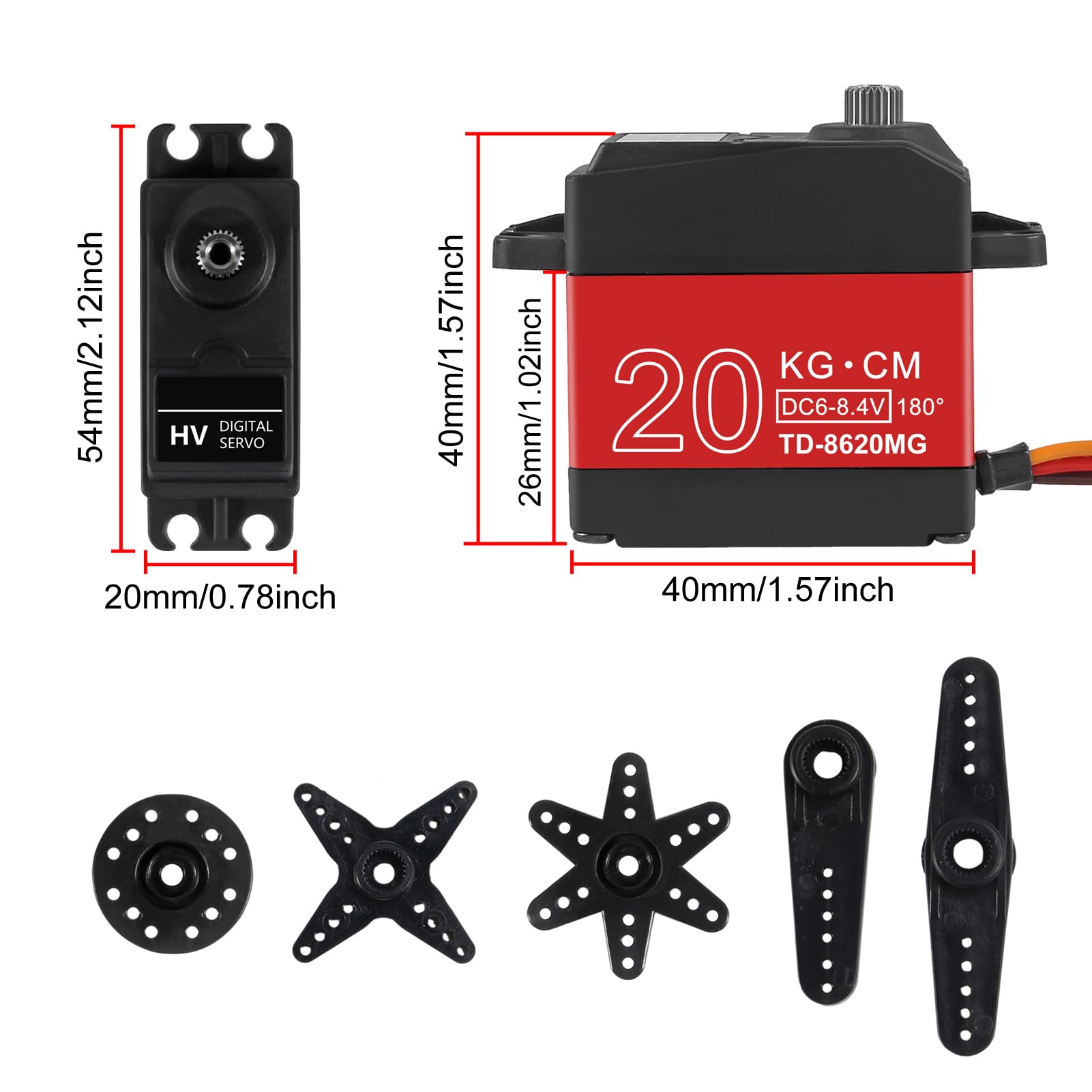 AITRIP 2Pack 20KG Digital RC Servo High Torque Full Metal Gear Waterproof with 25T Servo Horn for RC Model DIY, Control Angle 180