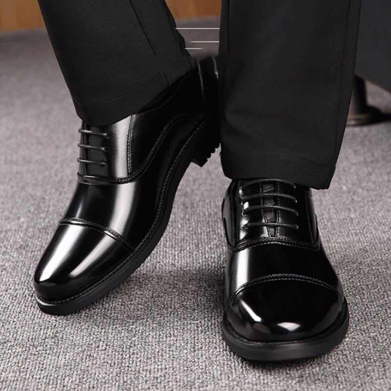 Men's Patent Leather Formal Business Oxford Dress Shoes Comfortable Chunky Heel Simple Lace-up Lug Sole Leather Formal Oxfords Shoes for Office Work2
