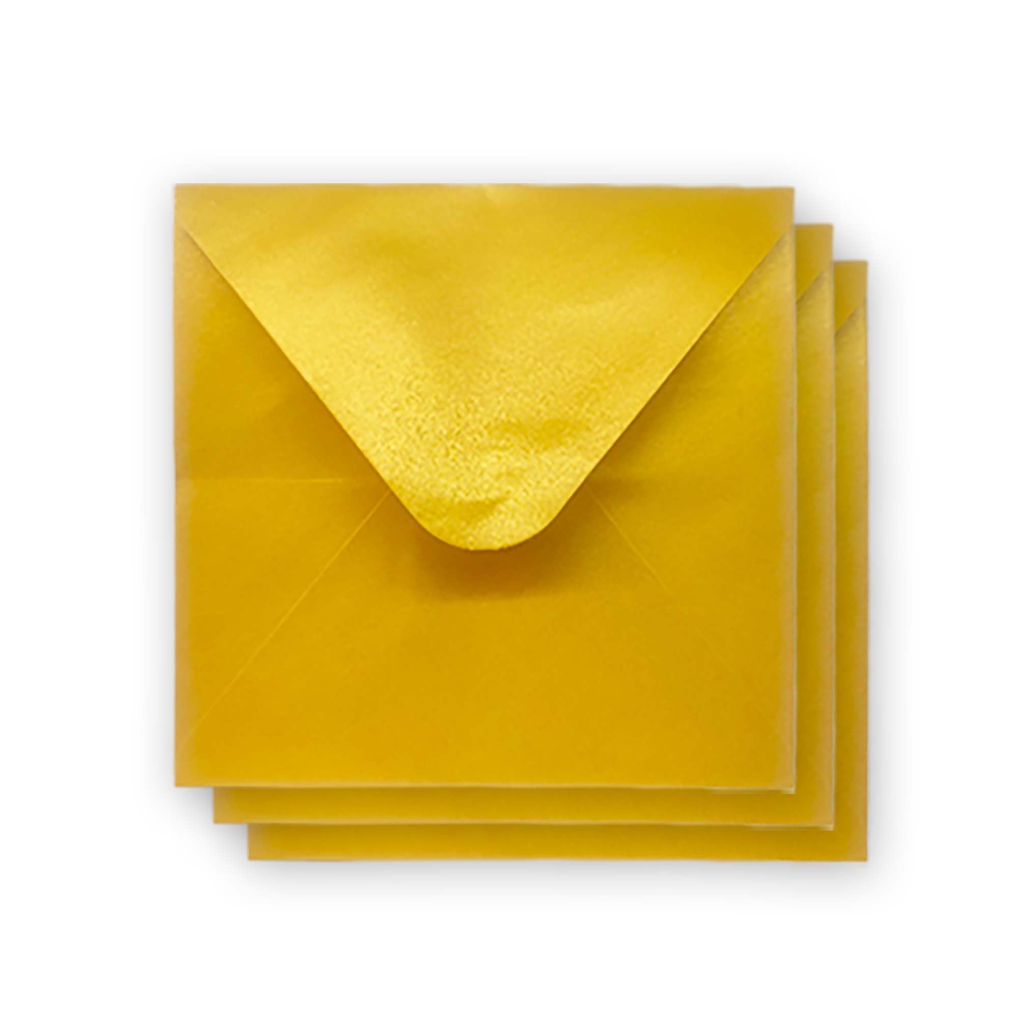 50 Pack - 6x6 Inch (155x155mm) Yellow Gold Square Shimmer Envelopes, Available in Different Colours– 100 GSM Metallic, Pearlescent Envelopes for Greeting Cards, Wedding Invitations and Art & Crafts