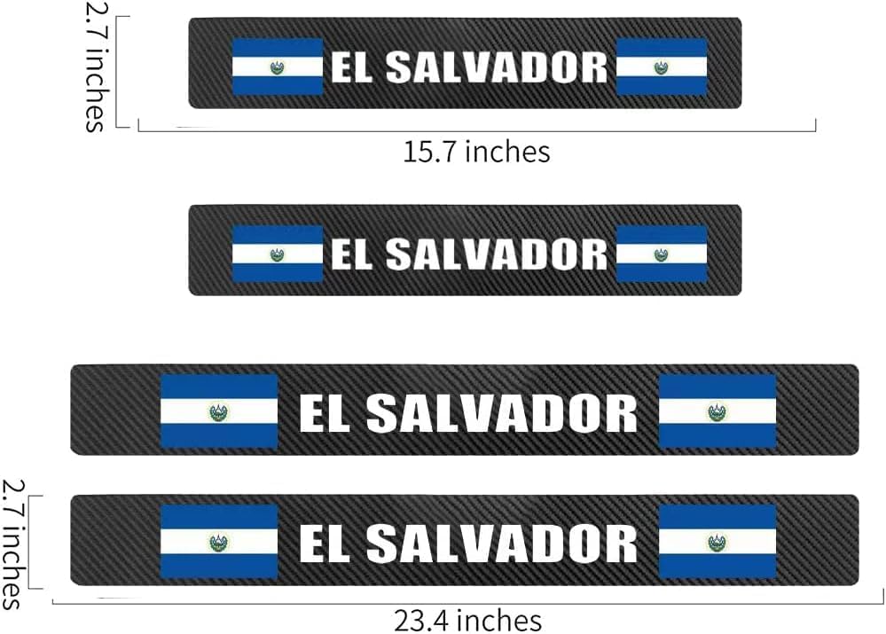 Miniatura 2 de Juego de 4 protectores de fibra de carbono para umbral de puerta de automóvil con bandera de El Salvador, protector de entrada decorativo para