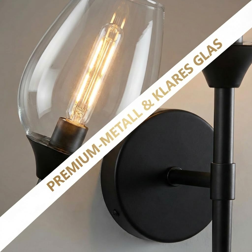 Modern LED Wandleuchte Innen, 2er Set Kreativ Weinglasform Glas Wandlampe Warmweiß, Wandlicht Wandbeleuchtung für Schlafzimmer Wohnzimmer Treppenhaus Badezimmer (Schwarz)