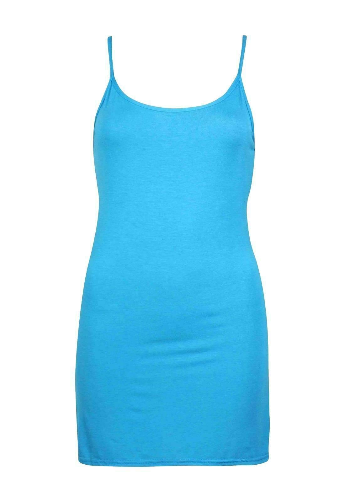 FAIRY BOUTIQUE Womens Sleeveless Plain Stretch Long Strappy T-Shirt Ladies Scoop Neckline Camisole Vest Tank Top Turquoise
