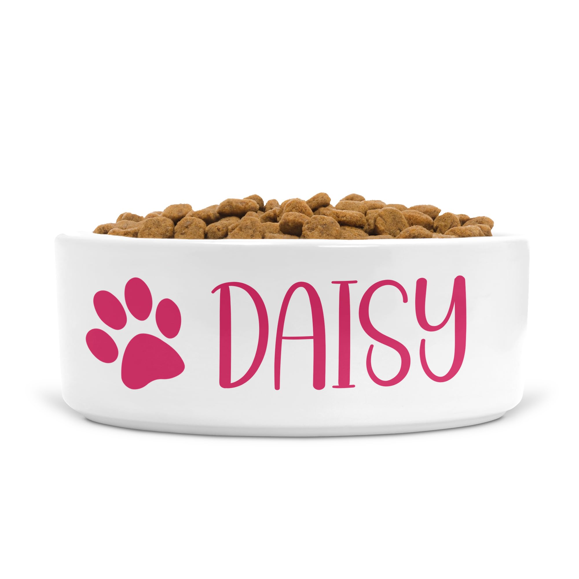 Personalised Ceramic Dog Bowl Paw Print - Ideal for Food & Water Bowls Size Small-Medium Dogs (Raspberry print, Text Style HA) — image 1