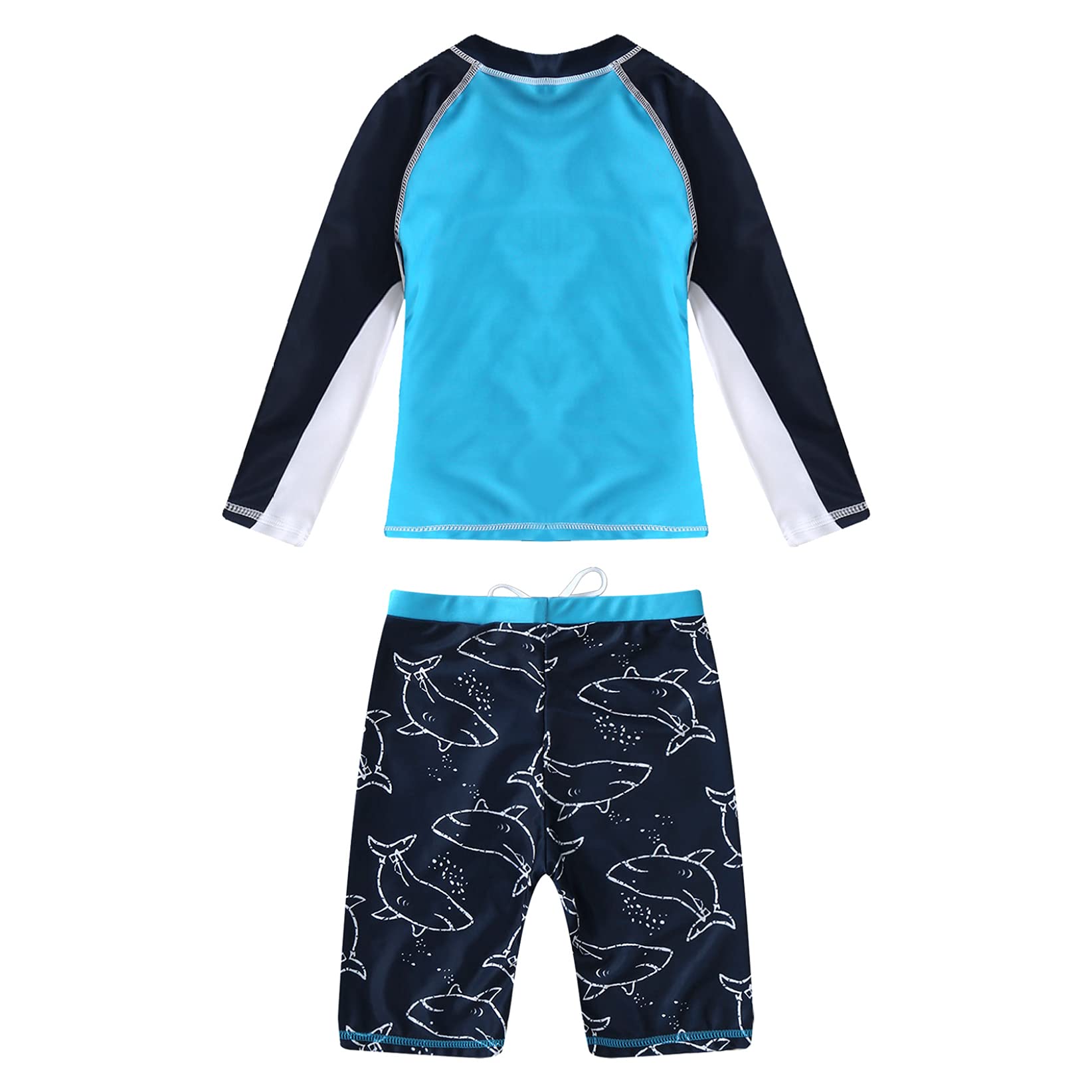 TTAO Little Big Boys Two Piece Swimsuits Rash Guard Sets Long Sleeve Sunsuit Swimwear Beachwear Sky Blue Shark 6-8 Years