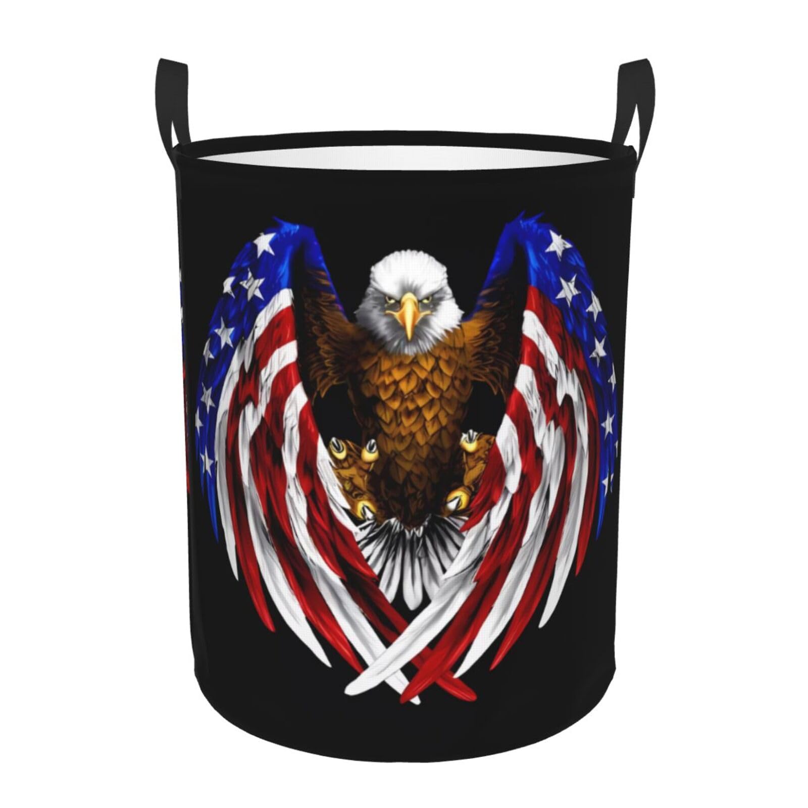 M Collapsible USA Flag Patriotic Eagle Print Circular Hamper Round