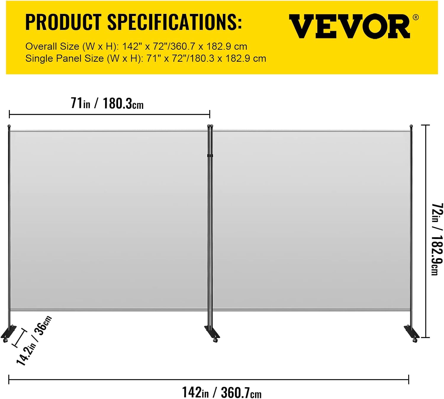 VEVOR Office Partition 142" W x 14" D x 72" H Room Divider Wall 2-Panel Office Divider Folding Portable Office Walls Dividers with Non-See-Through Fabric Room Partition Gray for Room Office Restaurant : Office Products