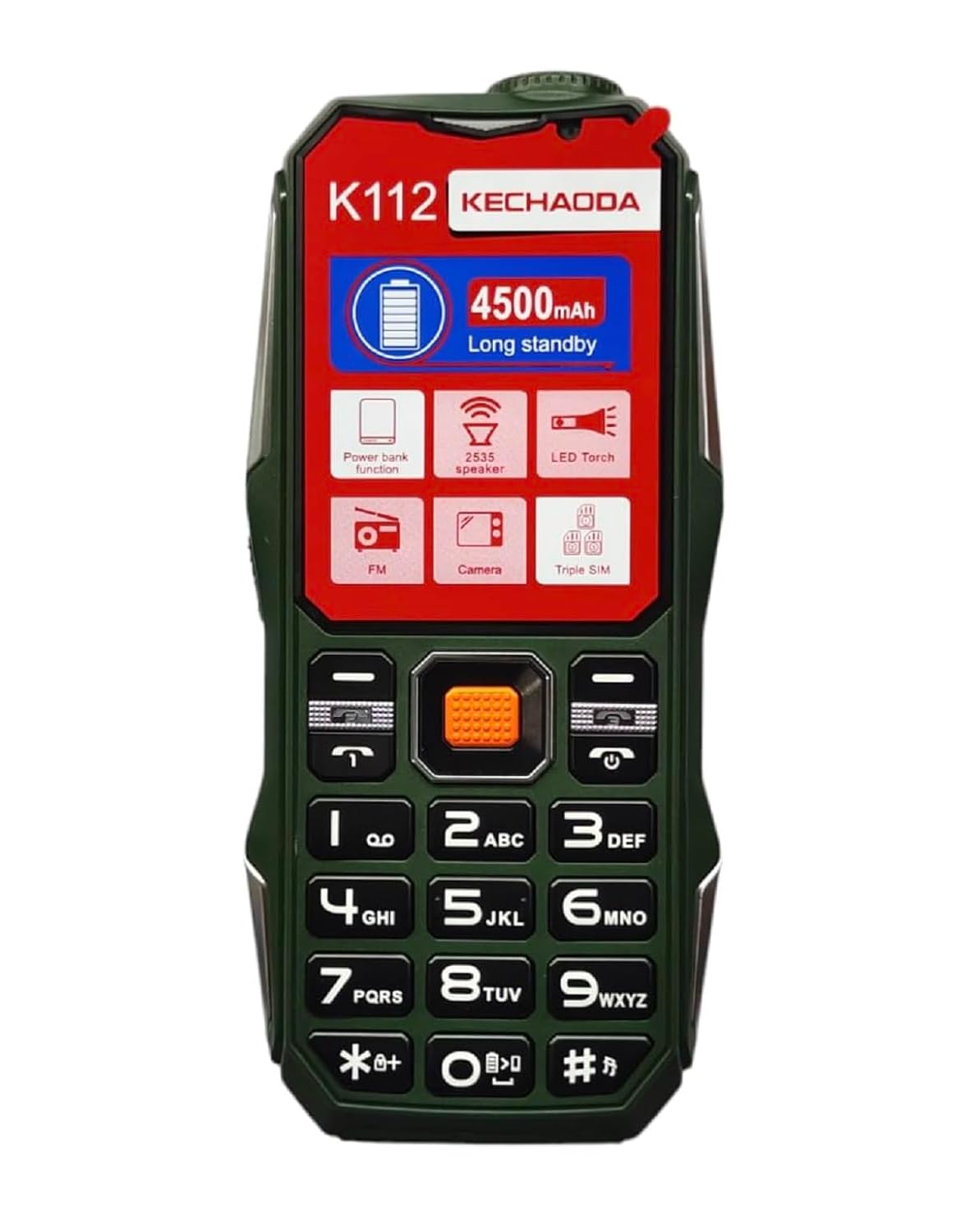 LEYSKY KECHAODA K112, Triple Sim Phone (Green) Speaker with Amplifier, PMMA 2.5D Glass,1.3 MP Camera, Keypad Mobile, DJ Sound with Power Bank System (Big Size & Heavy Weight Phone)
