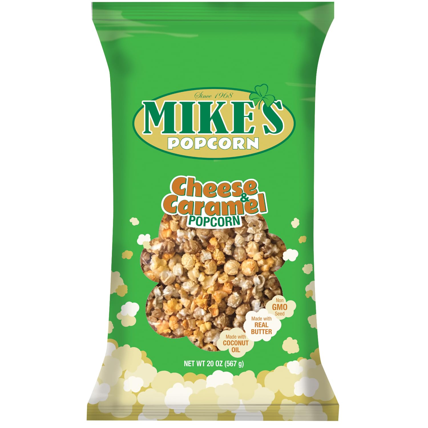 Mike's Popcorn - Sweet & Savory Duo, Premium Caramel & Cheese Flavored Popcorn Cooked, Large 20 Oz Bag (Caramel & Cheese Mixed, 20 Oz.)