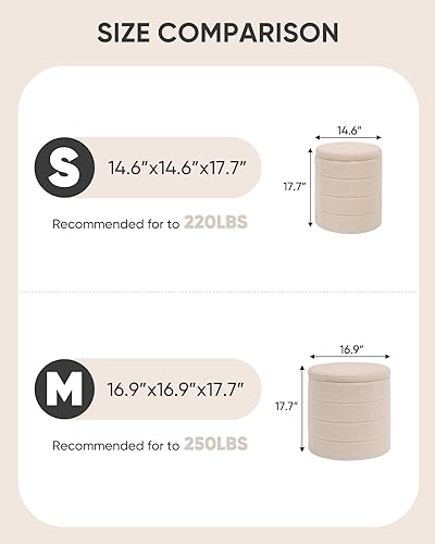 Miniatura 3 de B FSOBEIIALEO Otomana con Almacenamiento, Taburete Otomano de Almacenamiento Redondo Sherpa, Reposapiés Boucle 16.9"x16.9"x17.7" (Beige)