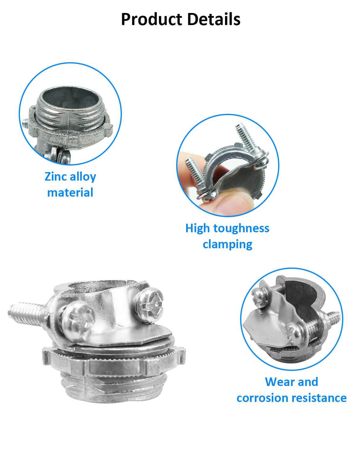 Abrazaderas de cable conector de cable de 1/2 pulgada, conector de cable tipo abrazadera para cables de protección de conductos metálicos, plateado, 32 piezas