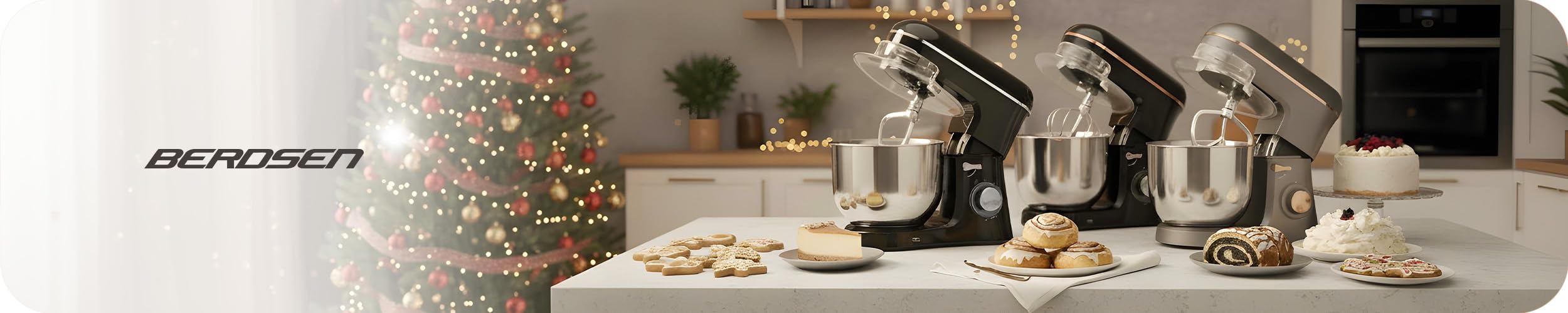 Berdsen Robot Planetarny 1400W - Mikser Kuchenny - Misa ze Stali Nierdzewnej 6 l - Wielofunkcyjny - 6 Prędkości - Srebrno-złoty