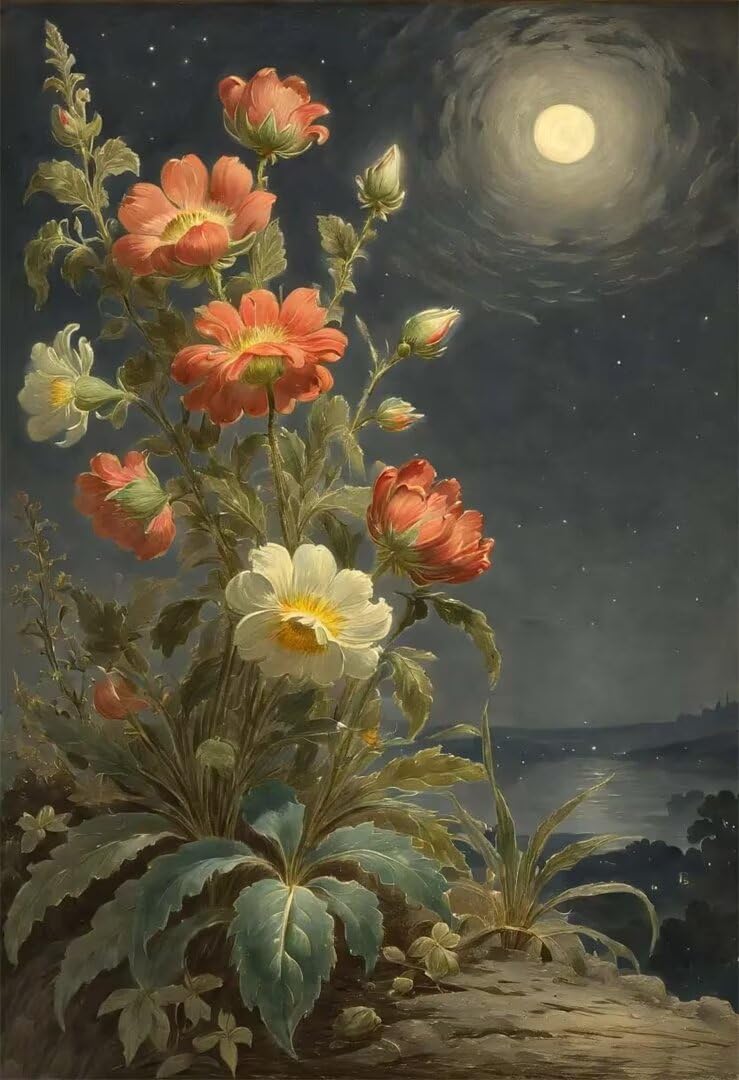 5D DIY Diamante Art Pintura kit Completo, Diamond Painting Adultos Niños Rhinestone Bordado de Punto de Cruz Artes Pintura Painting, Cuadros Decor para Cuarto, Sala de Estar - (Luna de flores) 60x90cm