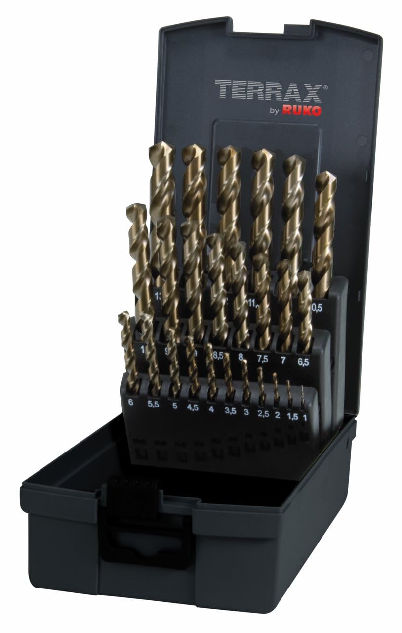 Ruko's Terrax A215215 - Juegos de 25 brocas DIN 338 tipo N HSS Co 5, Cobalto, rectificadas