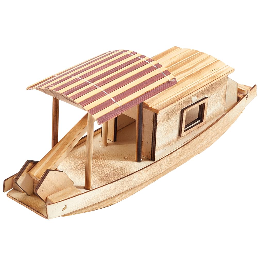GORGECRAFT Unfinished Wood Boat Model Wooden Boat Craft Mini Fishing Sailboat Sandy Brown Canoe Craft Project Desktop Ocean Landscape Ornament for Centerpiece Home Office DIY Project Supply