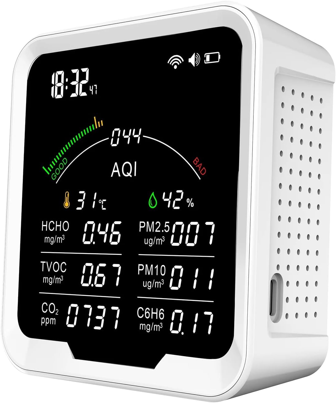 CO2 Monitor, 9 In 1 WIFI Tuya Air Quality Tester HCHO/TVOC/CO2/PM2.5/PM10/AQI/C6H6 Temperature