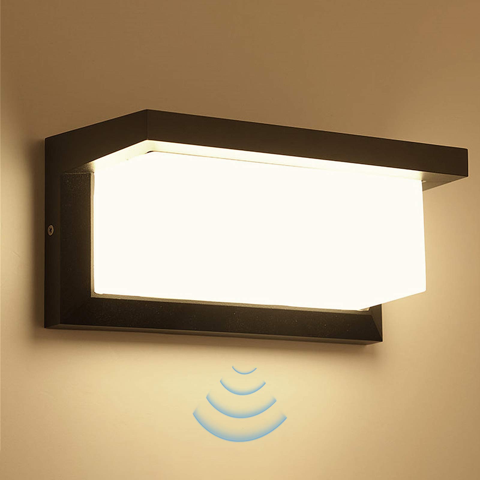 18W LED Wandleuchte Außen mit Bewegungsmelder Modern 3000K Warmweiß Lampe IP65 Wasserdichte Aluminium Außenlampe Aussenleuchte für Garten Veranda Terrasse Garage Badezimmer Wandlicht Deko