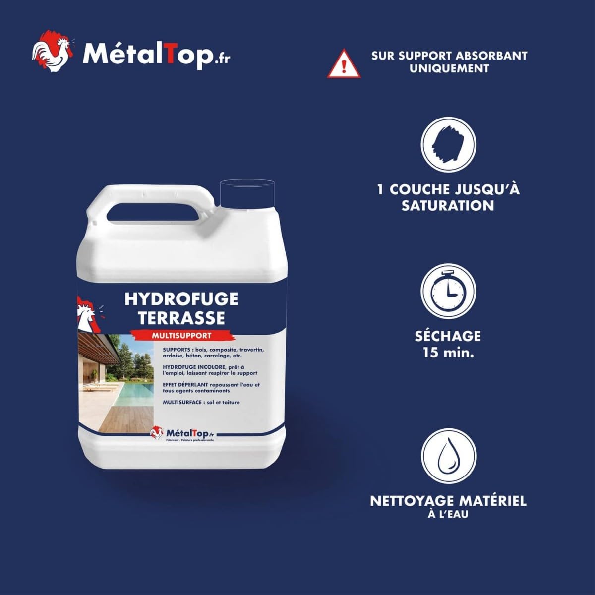 Métaltop - Hydrofuge Terrasse - 5 L - Protection anti-humidité pour dalles, carrelage poreux et béton extérieur