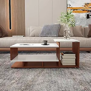 Anikaa Flora Engineered Wood Coffee Table/Centre Table/Tea Table for Living Room (Walnut/White, Matte Finsh) D.I.Y