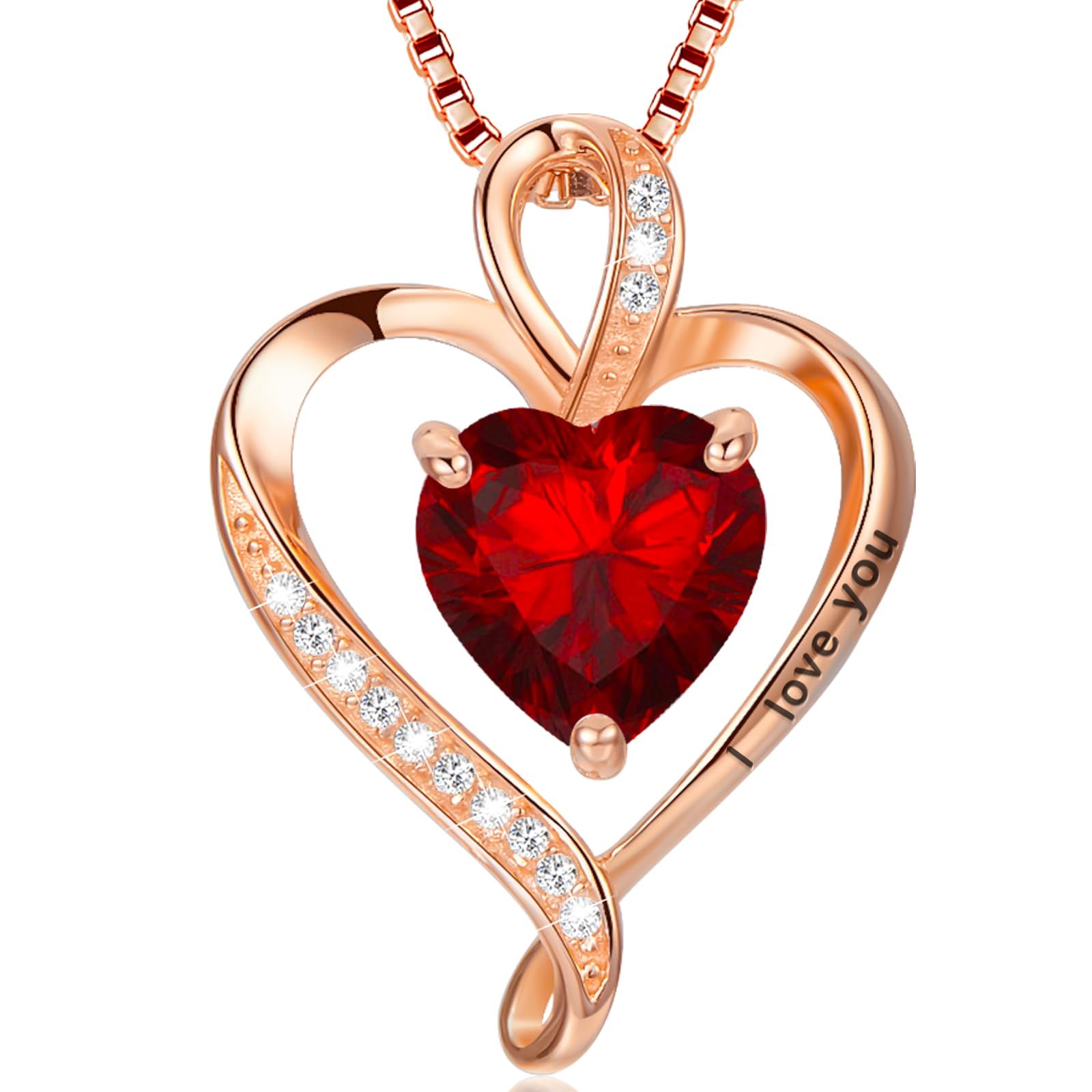 LAVUMO Ketting voor Dames I love you Hart hanger, 925 Sterling Zilver Hypoallergene Kettingen., Geschikt als Cadeau voor Verjaardagen, Kerstmis, Valentijnsdag (Rosé goud-01-januari