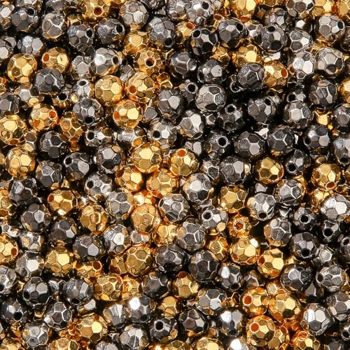 CYEENUT Cuentas acrílicas de 8 mm, 600 cuentas espaciadoras de burbujas doradas y plateadas, cuentas de plástico para manualidades, collares, pulseras, aretes, fabricación de joyas (dorado, plateado y