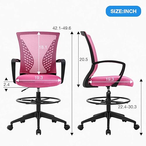 Miniatura 2 de Silla de redacción alta para oficina, silla de escritorio de pie, silla de oficina de recepción de altura ajustable con soporte lumbar y anillo para