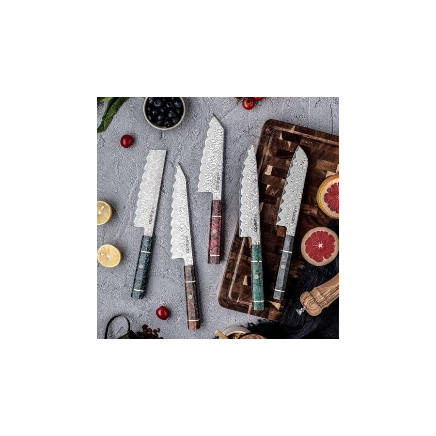 Epokishi 5-Piece AUS-10 Damascus Knife Set – Premium Japanese Chef Knives with Resin & Carbon Fiber Handles – Includes Gyuto, Santoku, Nakiri, Bunka, and Kiritsuke