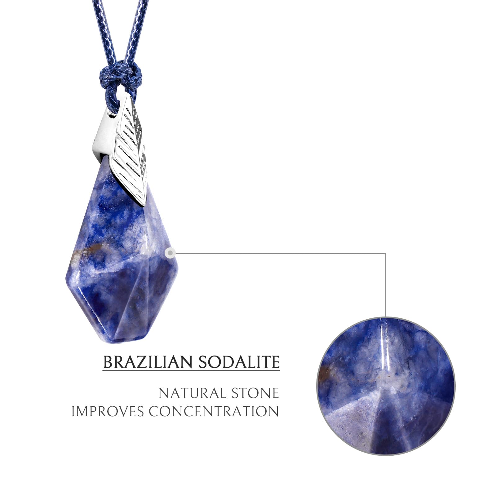 AWNL Sodalite Pendant Necklace for Men Natural Gemstone Sterling Silver Pendant Necklace with Stainless Steel Chain Waxed Cord Gift for Men