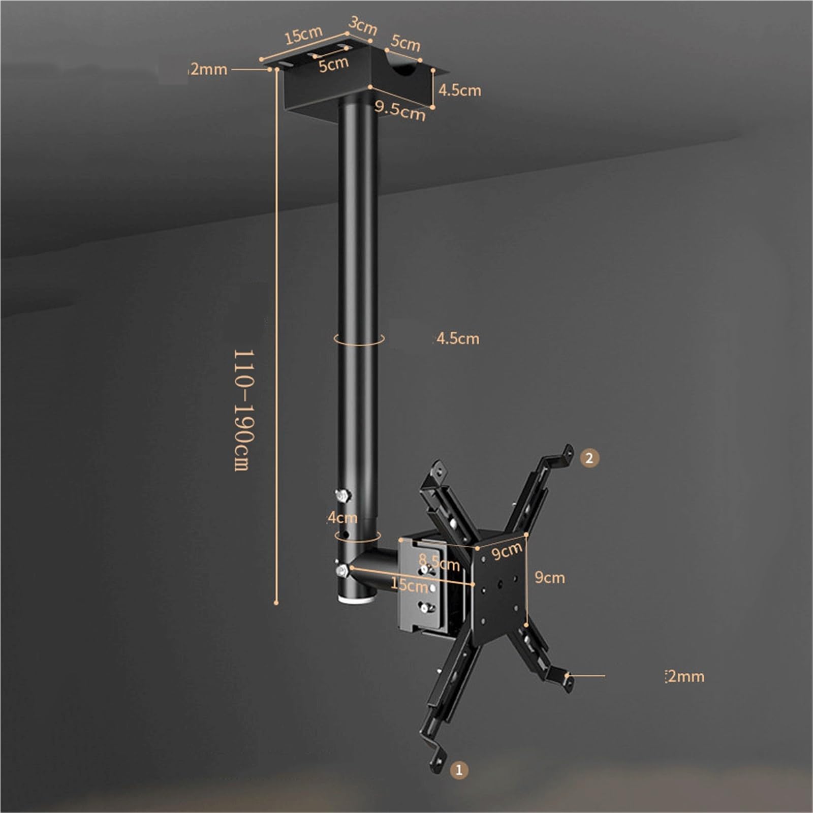 Supporto per proiettore home theater, supporti da parete, supporti per proiezione laterale, supporto da pavimento, supporto da soffitto portatile (nero, grande)