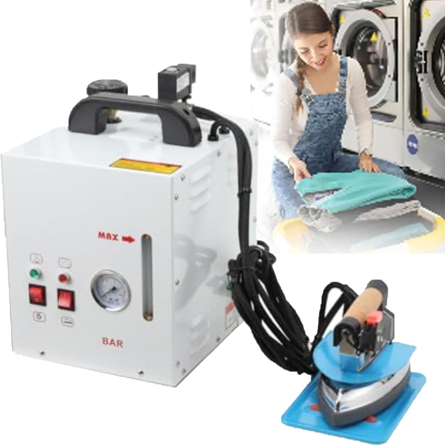 KACBFEE 900w Handheld Steam Boiler Iron - Professional 1600w Electric Steamer With 4l Tank For Clothes, Curtains & Carpets - Efficient Ironing Station For Home & Industrial Use