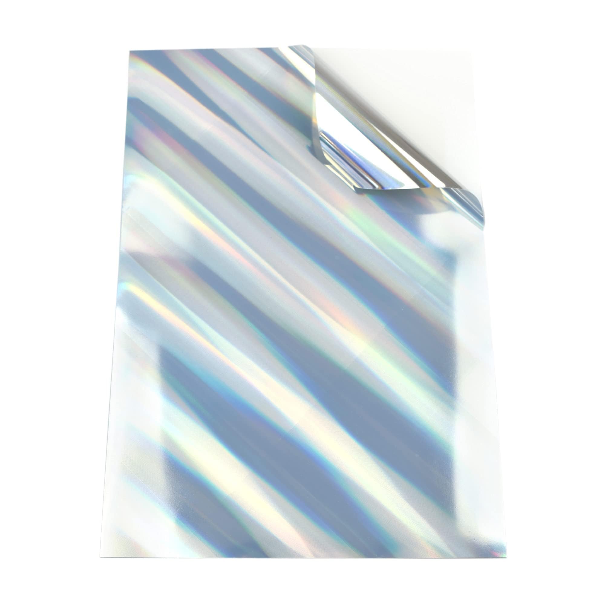 Evergreen Goods Lot de 20 autocollants en vinyle argenté holographique, motif incliné, impression jet d'encre et laser Format A4