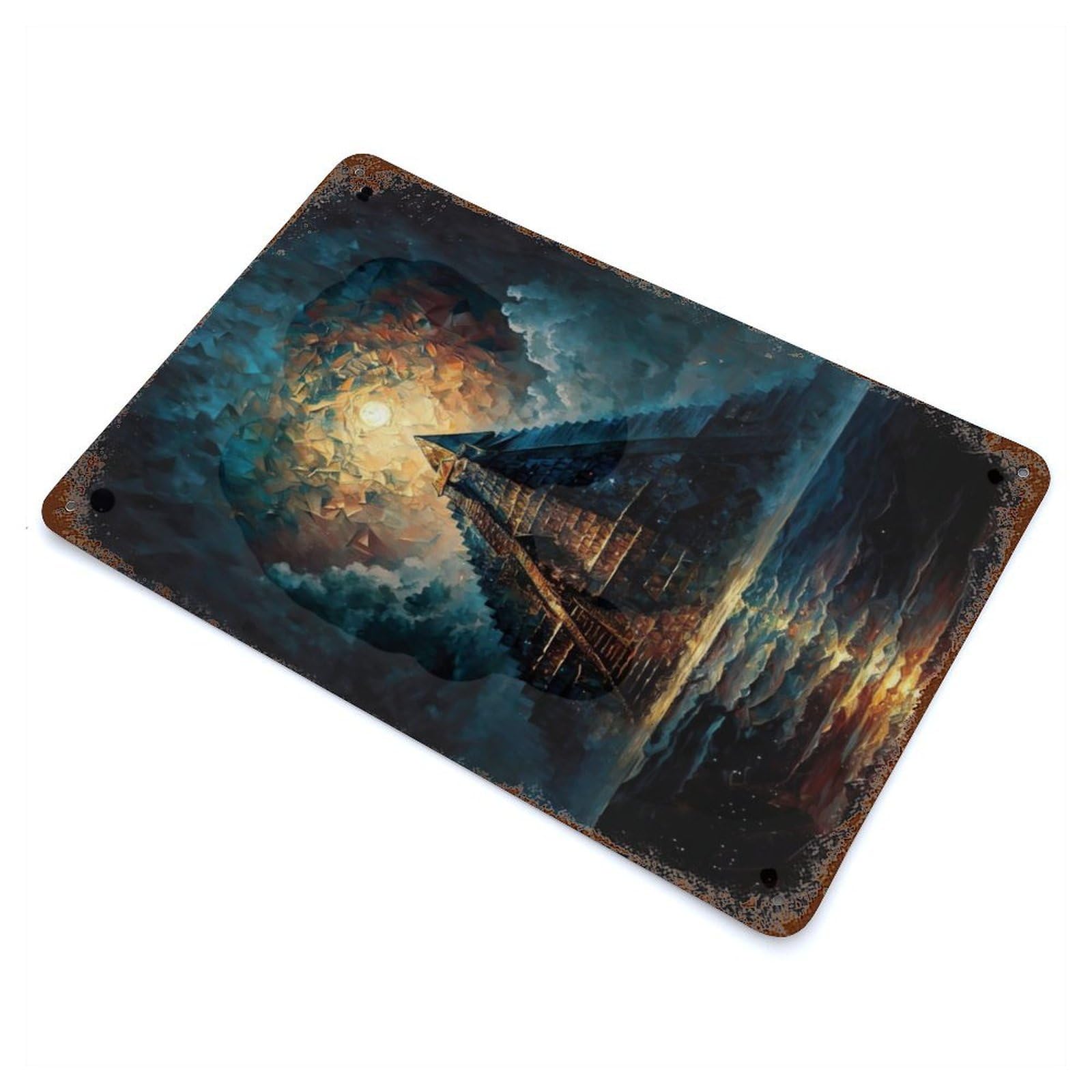 Rust Effect Maya Pyramid in Desert Rusty Metal Tin Sign 11.8"x7.9", Old School Wall Decor for Basement, Hobby Room And Garage Decor