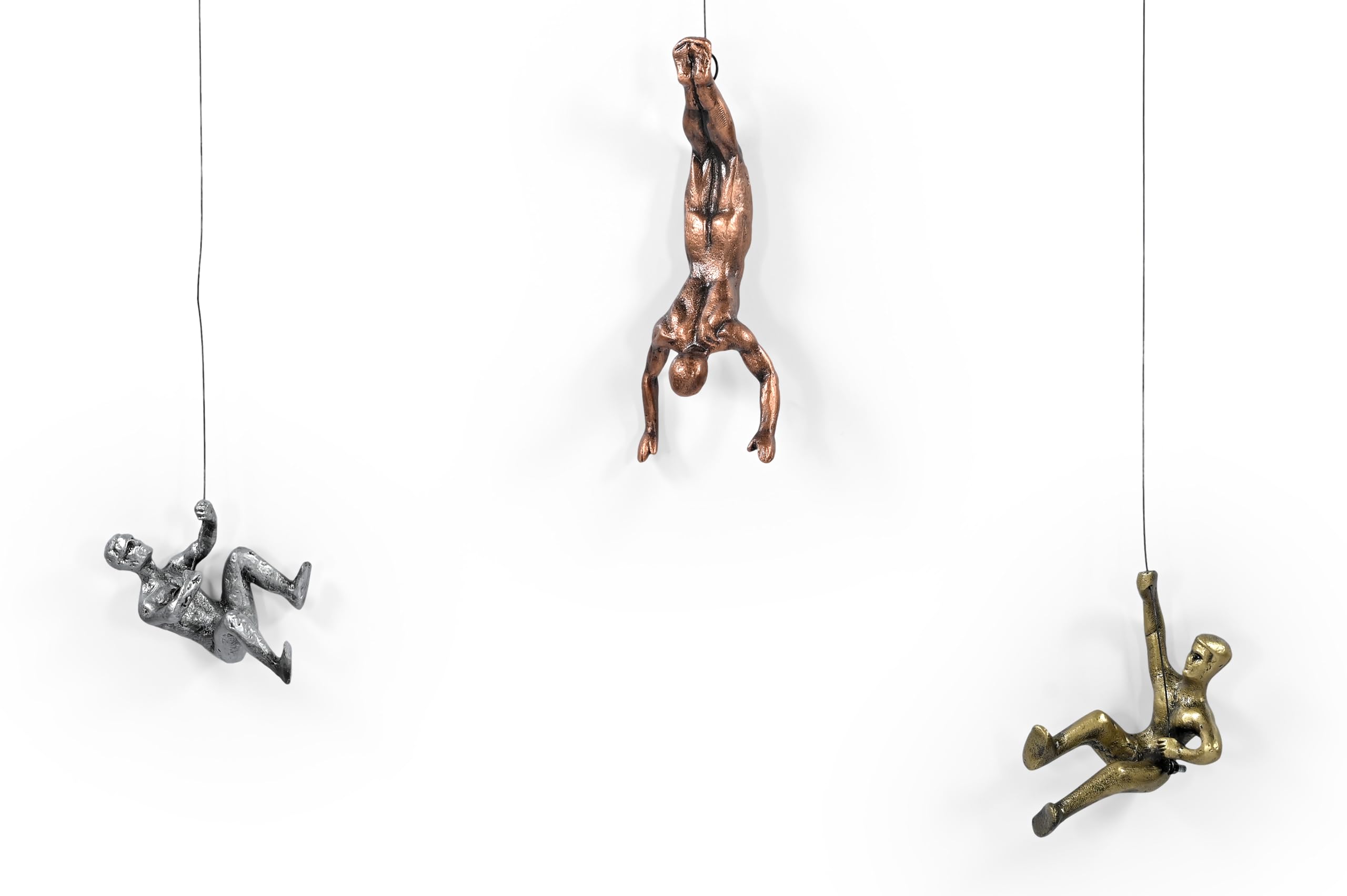 iAnanas 3er-Set Klettermann Metallskulptur CLIFFHANGERS mit Drahtseil Dekoelement moderne Kunstskulptur, 3D-Wanddekoration Wandinstallation Wohnzimmer, Metall, kinderzimmer, motivation