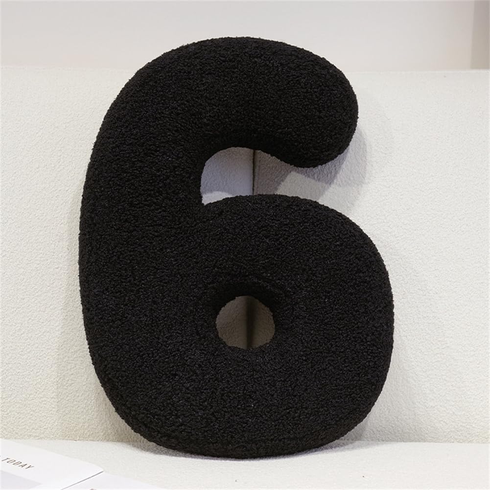 Fzkun 6 Black Letter Number Pillow – Soft Plush Alphabet & Numeric & Red Heart Cushion Decorative Initial Throw Pillow Diy Accent For Couch Sofa Bed Car Party Home Gift (6)