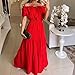 Retro Fashion Solid Color Lotus Lace-up Leaf Edge Tube Top Bubble Sleeve Pendulum Dress Daily Reception, Party (red,Medium)