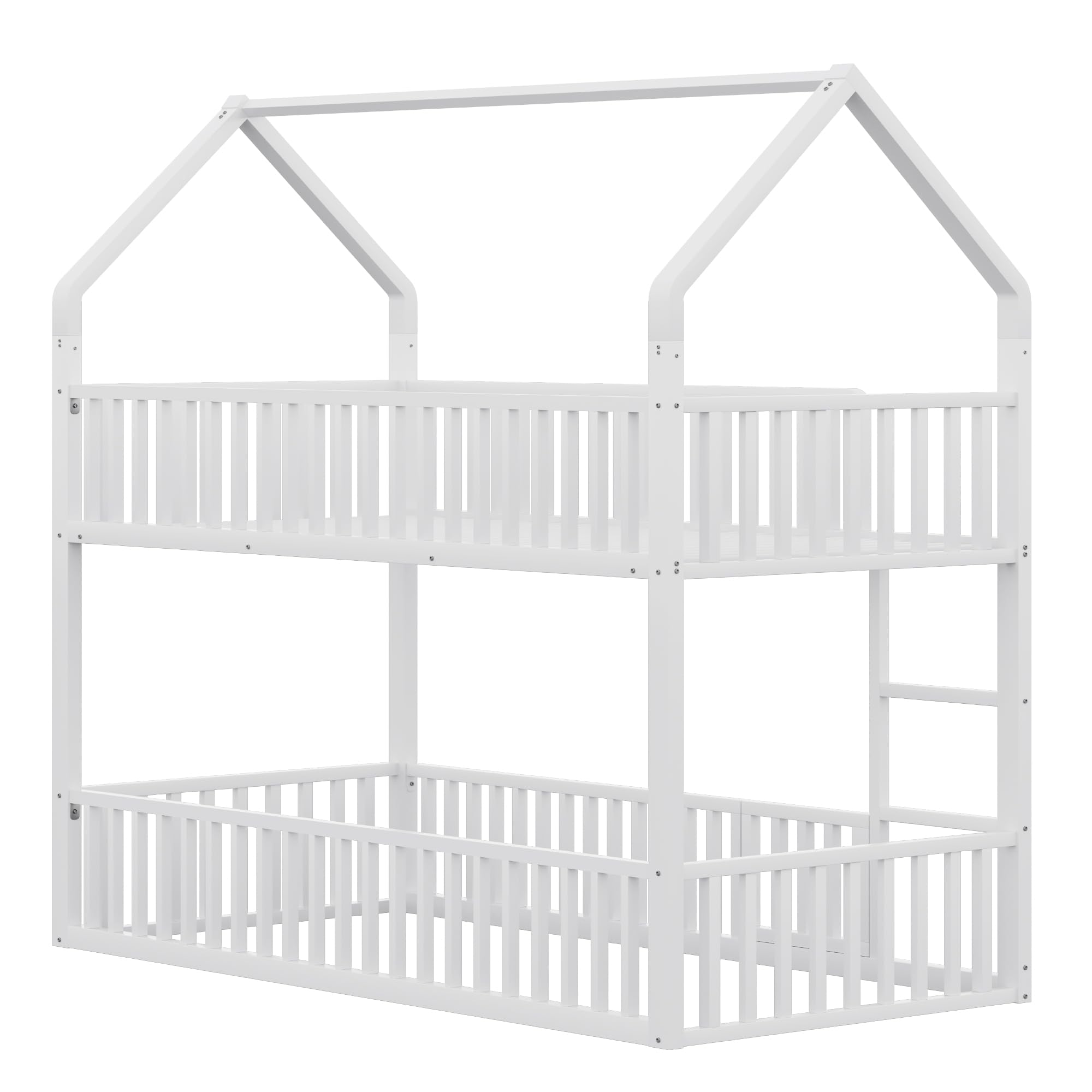 Letto a Castello per Bambini 90 * 200, Montessori letto per Ragazzi - 1 x Rete a doghe, Struttura in Metallo, Letto a forma di Casa per Bambini, Bianco(Senza Materasso)
