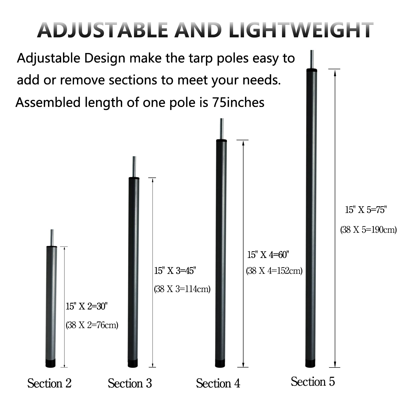 Tent Poles Adjustable Tarp Poles Steel Rods for Tarp Canopy