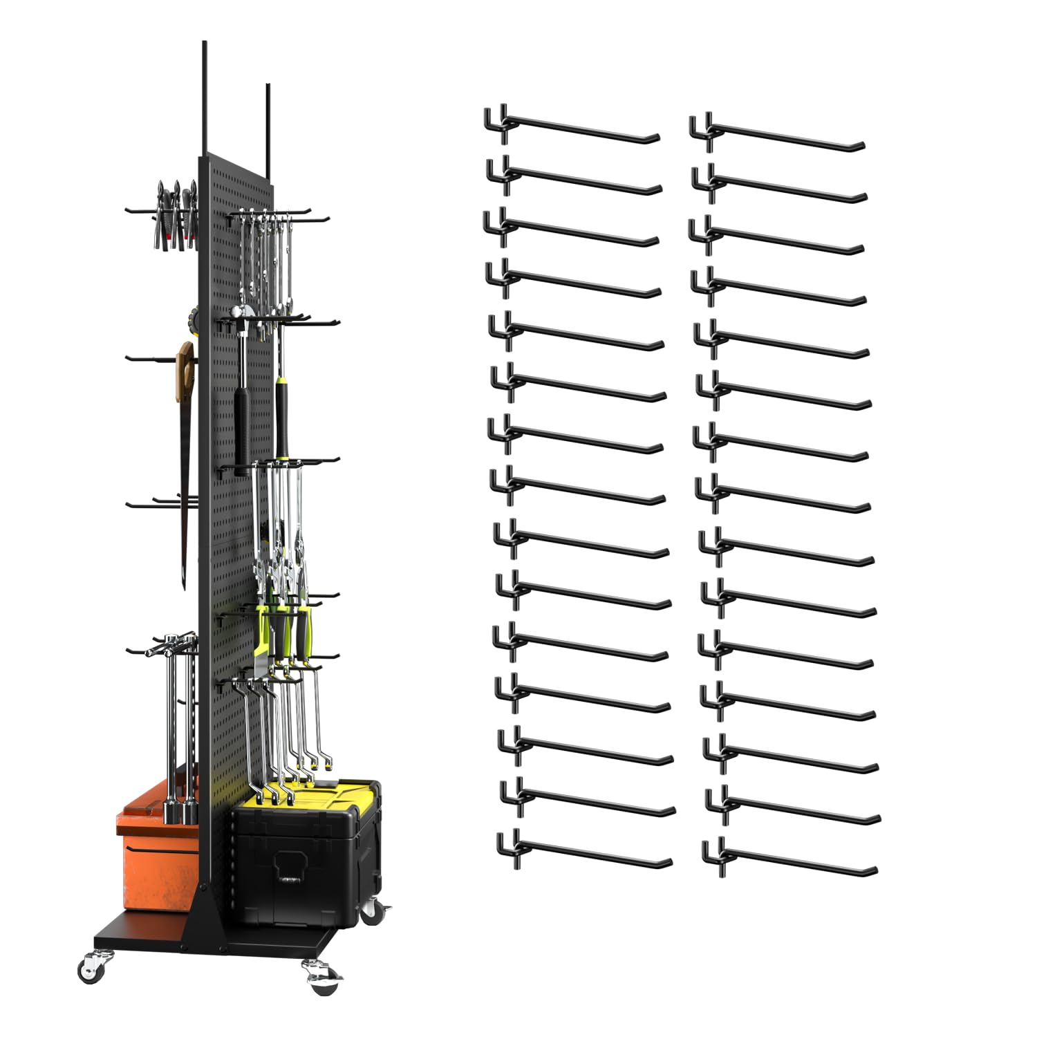 Lhysn Metal Pegboard Panels, Double Sided Peg Board Shelving with 30 Hooks,63x23x15 In,Portable Peg Board Organizer for Diy, Kitchen Decoration,Mobile Phone Shop/Black (Double Sided+30hooks-black) — image 1