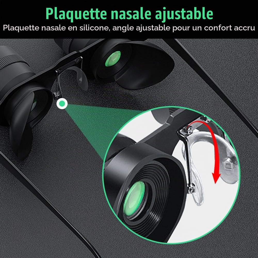 Lunettes Jumelles Mains Libres,Jumelles de Pêche Portables Légères,Mise au Point Réglable,Zoom 10X pour la Pêche,Observation des Oiseaux,Concerts Sportifs,Déficience Visuelle