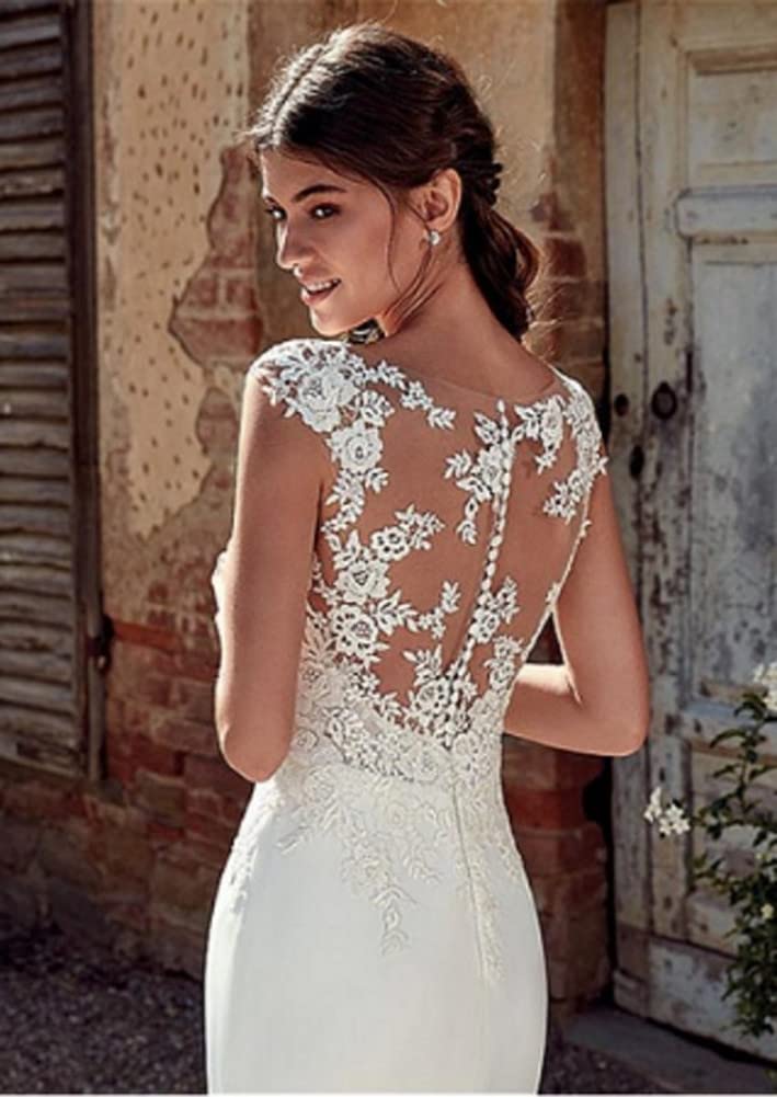 TSxuelian Vestido de novia largo sin mangas de sirena de encaje para mujer
