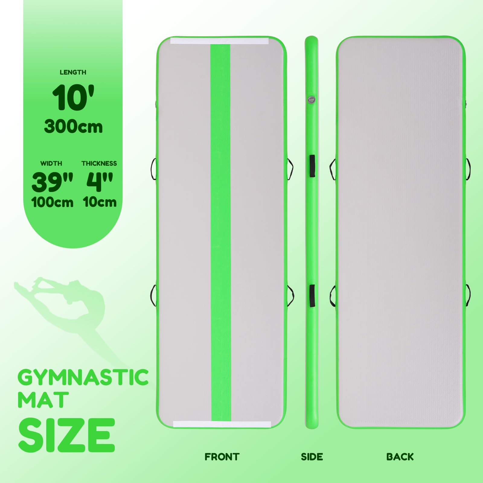 Tuxedo Sailor Tapis de Gymnastique Gonflabile Air Matte Track 10 cm, 3M/4M Tapis de Tumbling con Pompa ad Aria Elettrica, per Casa, Palestra, Spiaggia, Yoga, Verde