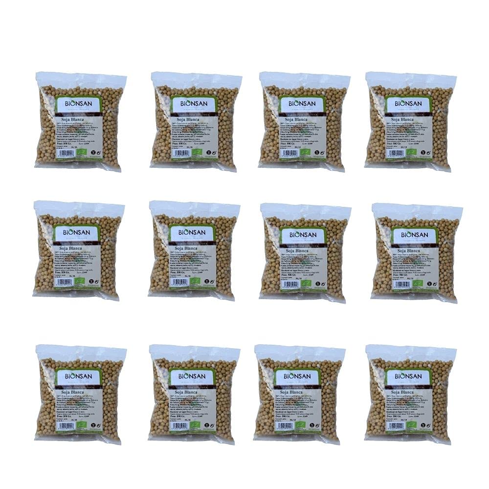 Bionsan Soja Blanca | Soja de Cultivo Ecológico | 12 Paquetes de 500 gr | Total 6000 gr