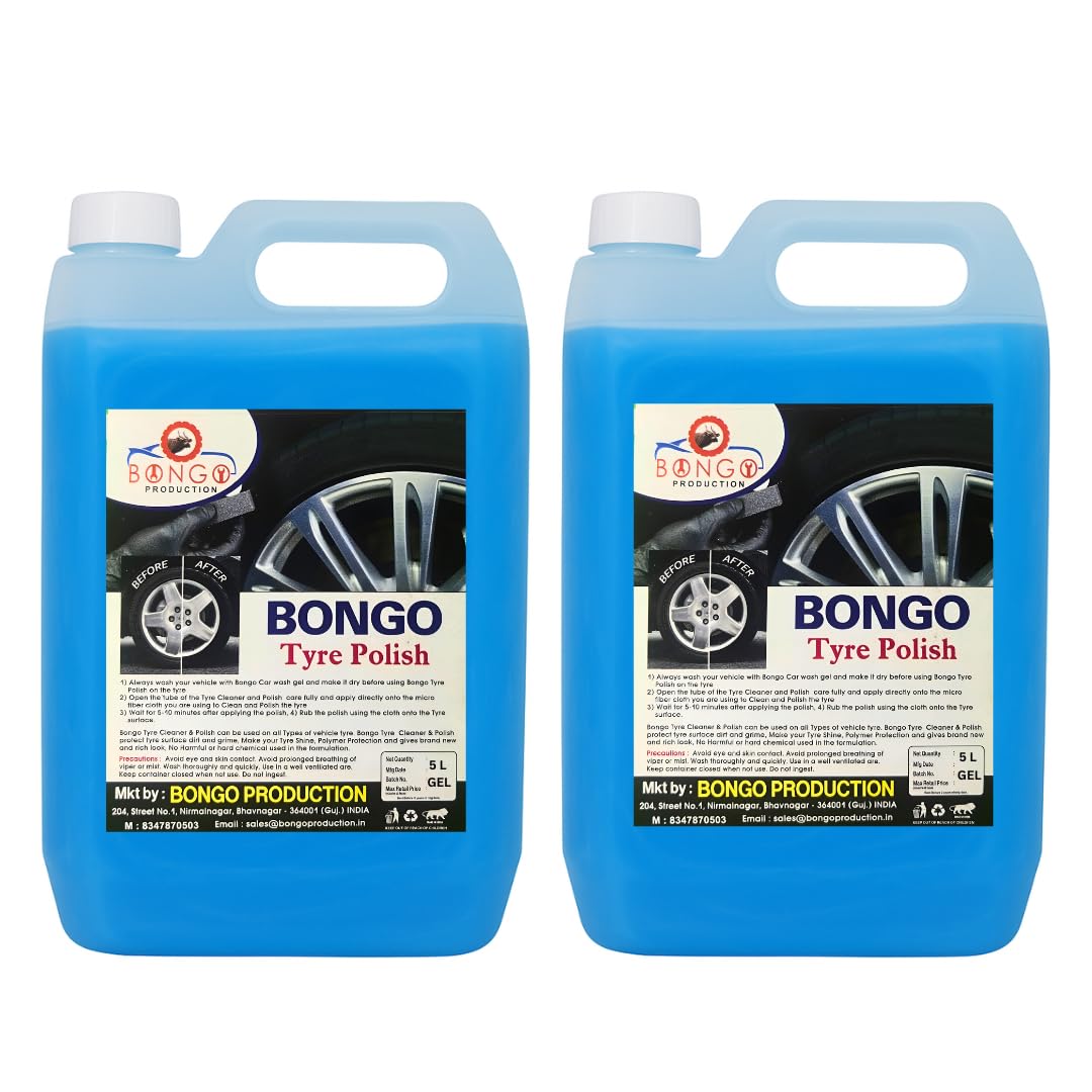 bongo tyre polish for car and bike 2 x 5 l gel blue | with black foam applicator | gives lustrous dark, long lasting super black shine - non-greasy