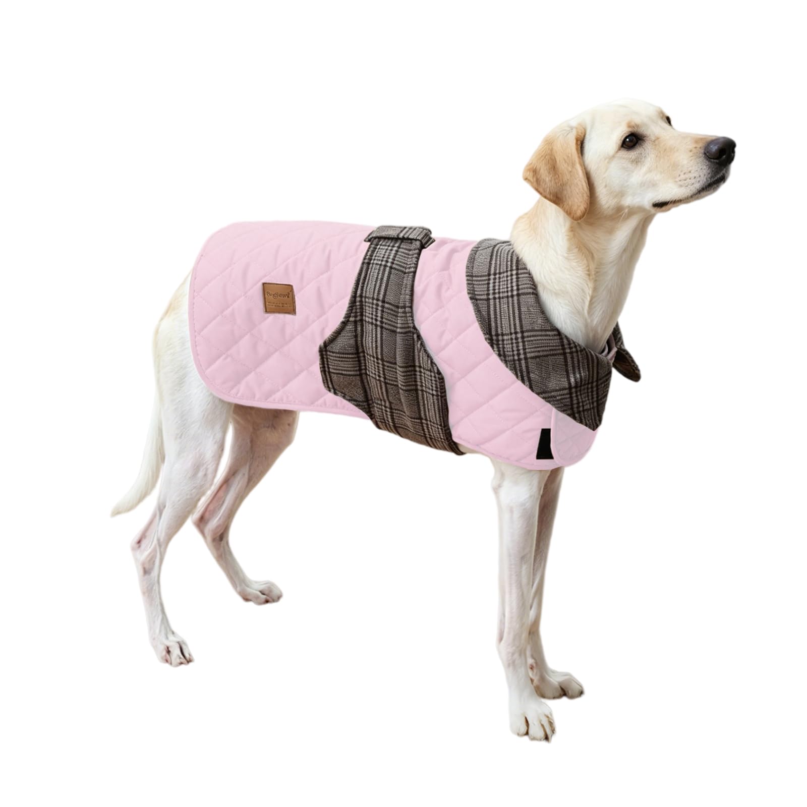 Cappotto invernale per cani, antivento, reversibile, trapuntato, con colletto a quadri, chiusura con , per cani di taglia piccola, media e grande (rosa, 2XL)
