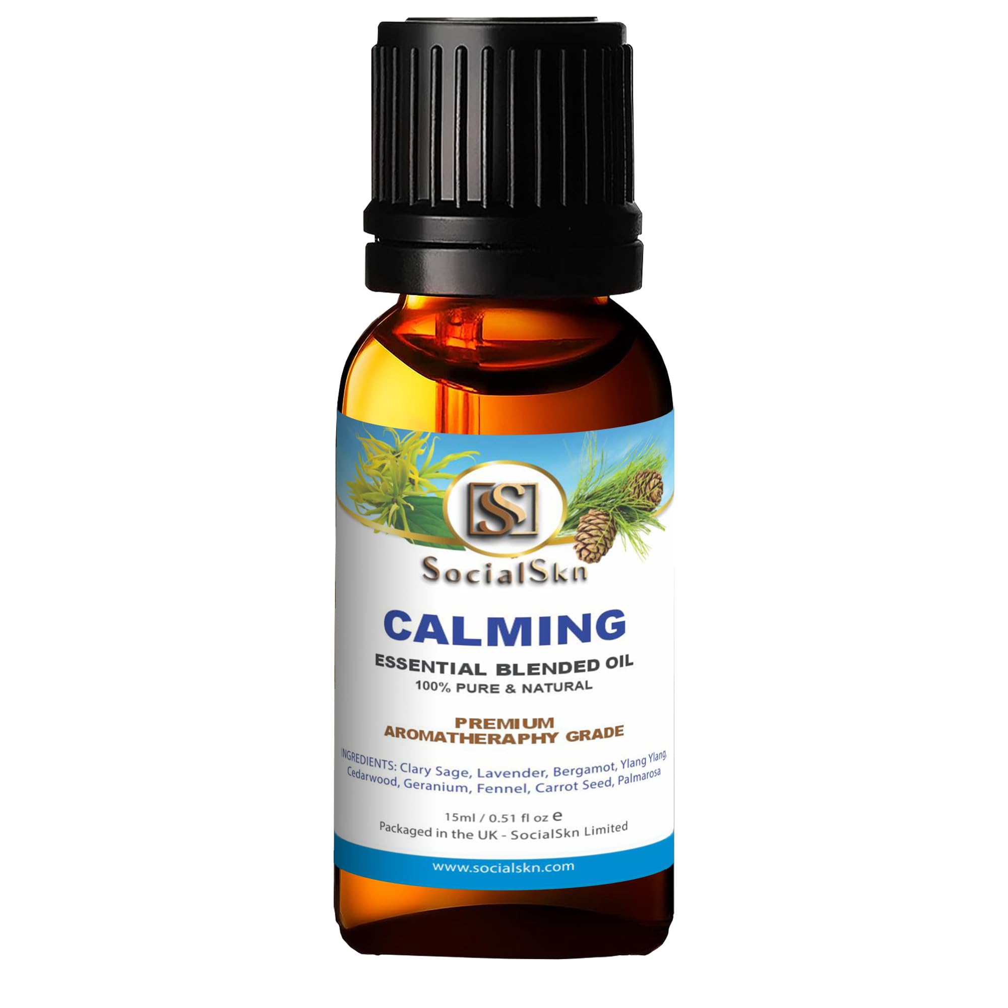 SocialSknCalming Essential Oils for Diffuser for Home (15 ml) - Defuse Essential Oils Blend with ylang-ylang, Lavender, Clary sage - Ideal for Diffusers, Body Oils, and Stress Relief