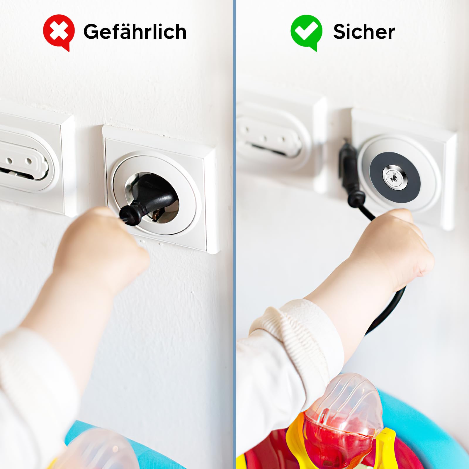 2 Stück Steckdosenschloss Mit Schlüssel - Kindersicherung Für Steckdosen