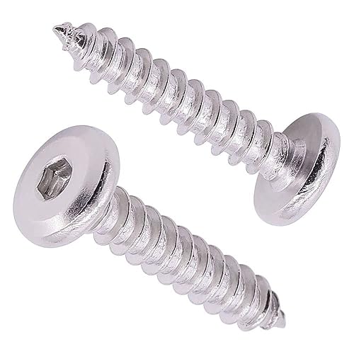 Tornillos de madera con tapa de cabeza plana M3 x 0.315 in (100 unidades), acero inoxidable 304 18-8, tornillos de chapa de cabeza hueca